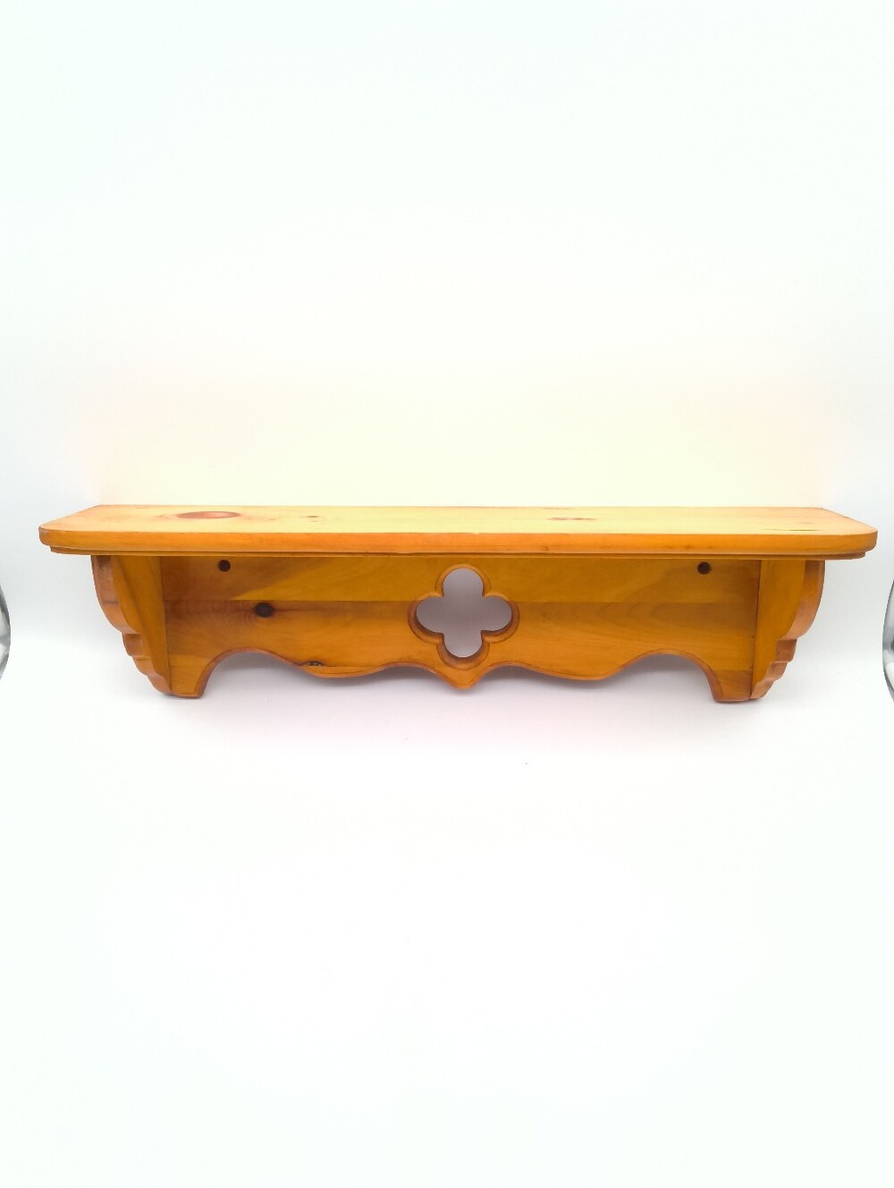 Vintage Scalloped Pine Wall Shelf With Clover Cutout - Country Farmhouse